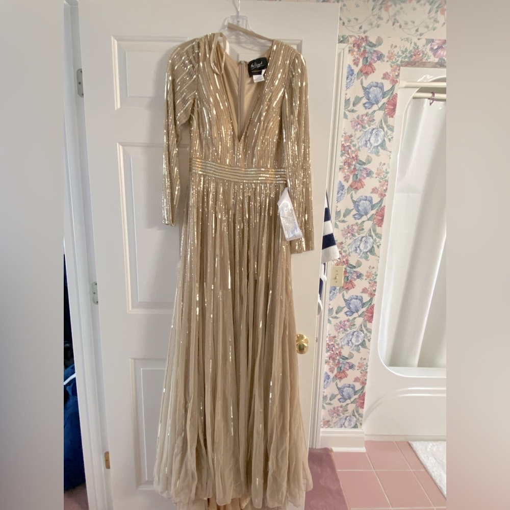 Mac Duggal long sleeve evening gown